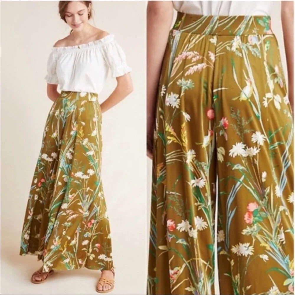 Anthropologie Green Wide-Leg Jumpsuit with Floral Design - Picture 5 of 10